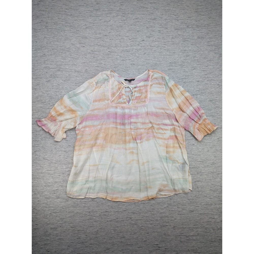 Zac & Rachel‎ Woman Tie Neck Blouse Pastel Striped Casual Top 2X Office Mature